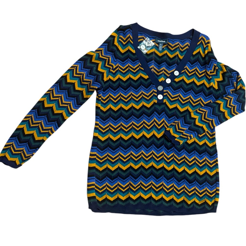 ModCloth Henley multi-colored chevron sweater